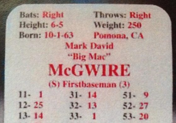 Favorite Card Friday 1998 Mark McGwire The APBA Blog